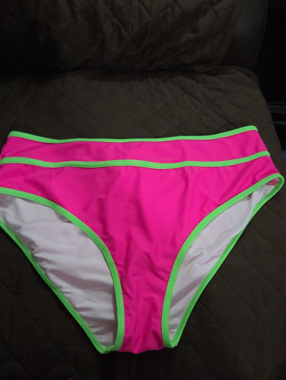 High-Waist Bikini Bottoms in Hot Pink with Lime Trim XL ✨️5/$30